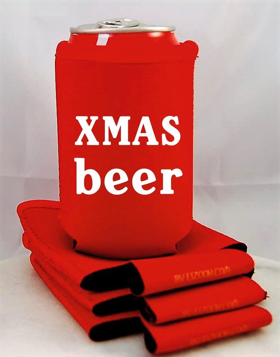 4 st. bier blik koelhoudhoes Kerstmis thema| rood| Feestdagen kado idee van Creative Use