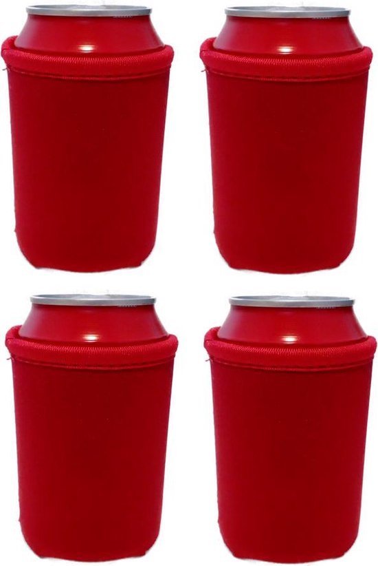 4 st. Bier - frisdrank blik koelhoud hoesje - ROOD - bierblik hoesjes - 4 stuks van Summertime Madness