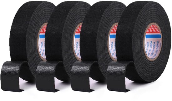 4 stuks, 19 mm x 15 m plakband kabelboom, weefselband, pantserplakband, hittebestendig kabelboom, viltband, isolatietape voor auto, elektrische kabel, zwart
