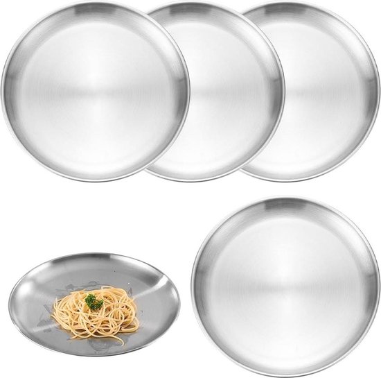 4 stuks 20cm ronde roestvrijstalen borden - servies voor camping picknick wandelen barbecue