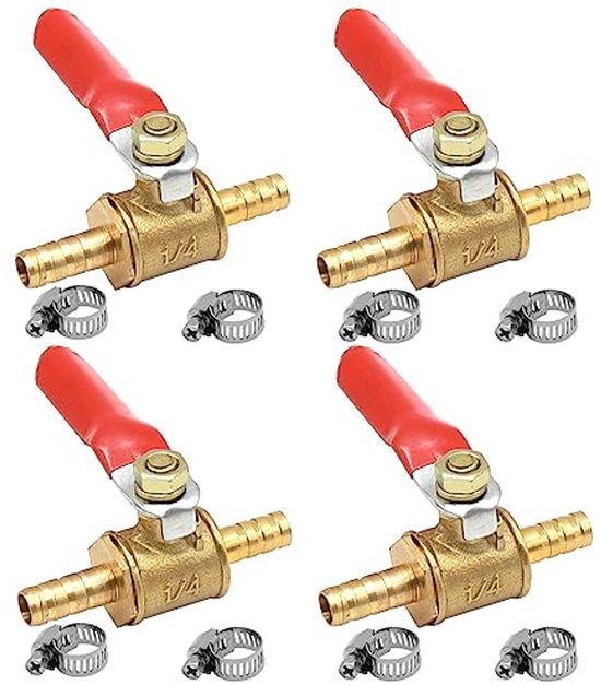 4 Stuks 6mm Kogelventiel met Weerhaak - Kogelkraan voor Lucht, Gas en Brandstofleidingen van FERCAD