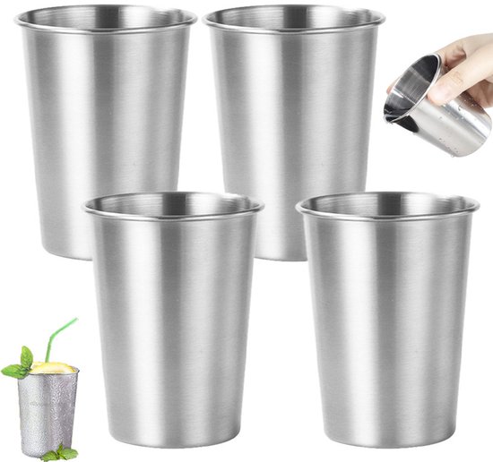 4 stuks - Geïsoleerde mok van roestvrij staal - Stapelbare metalen mokken - Koffiemok - Metalen mok - Mokken van roestvrij staal - Kampeermokken - Koffiemokken van roestvrij staal - 500ml - Geschikt voor verjaardagen, picknicks, feesten