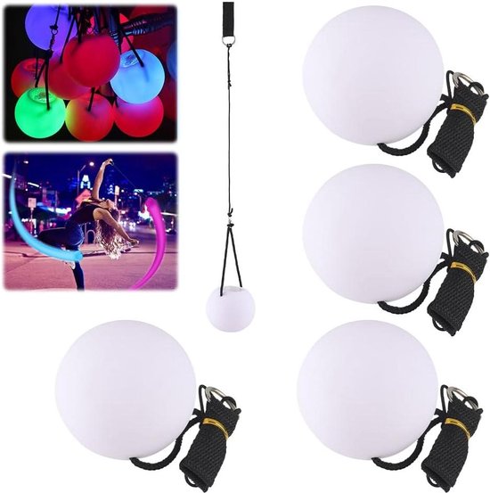 4 stuks Glow Poi ballen - regenboogkleuren, stroboscoopeffect - soft spinning POI set kamperen voor beginners van Paloquo
