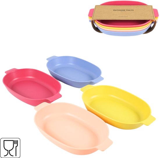 4 Stuks – Norlander Ovale Borden – Kunststof Servies – 24 cm – Magnetronbestendig – Vaatwasserbestendig – Lichtgewicht Borden Set – Picknick – Camping – Kleurrijk Tafelservies van Norlander