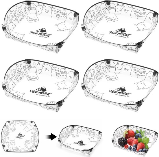 4 stuks - Opvouwbaar servies voor buiten - Campingservies - Draagbaar servies - Opvouwbare borden - Opvouwbaar fruitbord - Herbruikbaar - 20×19×5,5 cm - Geschikt voor kantoor, picknick, kamperen, reizen