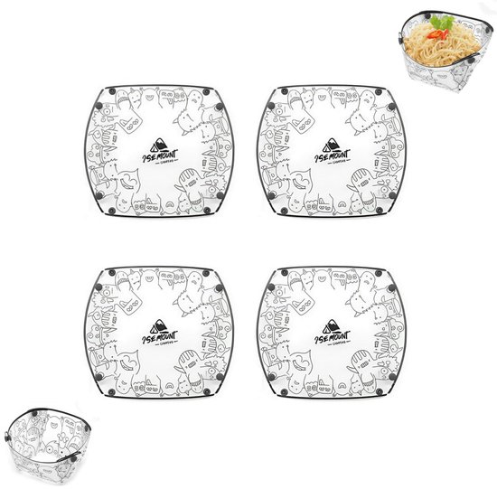 4 stuks - opvouwbare kommenset - Draagbare bestekset - Opvouwbare kommenset voor kamperen - Ultralichte opvouwbare kom voor buiten - 29 cm x 26 cm opvouwbare kom - Geschikt voor lunch en familiepicknicks