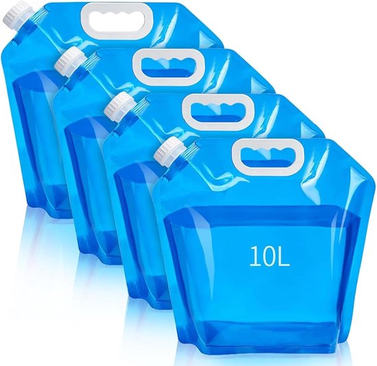 4 stuks opvouwbare waterjerrycan - 10 liter - opvouwbare waterjerrycan - waterjerrycan - camping - waterreservoir - voor outdoor, festival, campingaccessoires van Merkloos