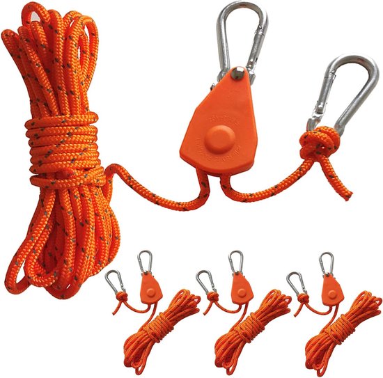 4 stuks reflecterende scheerlijnen met kabelspanner, Ø 4 mm verstelbaar touw, ratel, touwratel met haken, paracordstouw, scheerlijn, tenttouw voor tent, tentzeil camping van Unigear