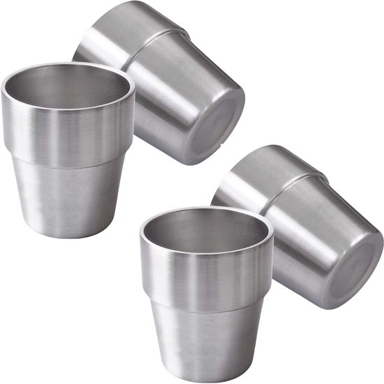 4 stuks - RVS beker - 180 ml - Stapelbare RVS bekers - metalen beker - Dubbelwandige geïsoleerde drinkbekers Glazen - voor thuis, Restaurant, Kantoor, Camping, Feest - 7.2*5.5*7.5 cm - zilver