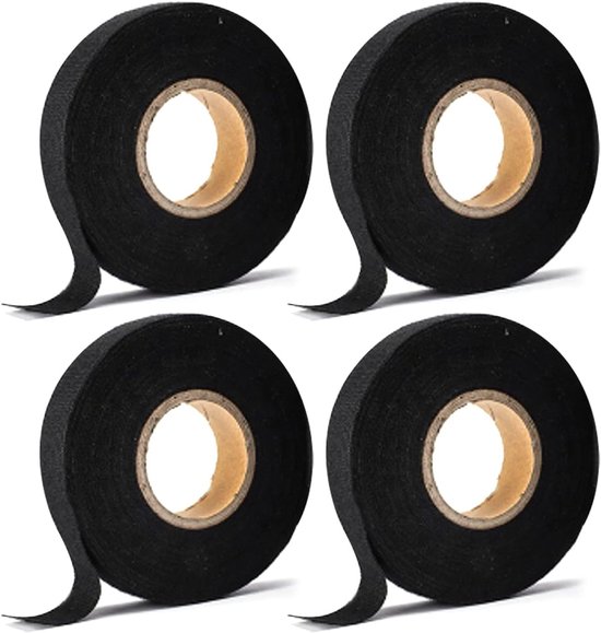 4 Stuks Tape Zwart Auto Stof Tape Isolatie Tape, Automotive Draaduitrusting Tape Elektrische Tape, Anti-Slip Tape voor Huishouden, Auto Motorfiets (19mm x 20m)