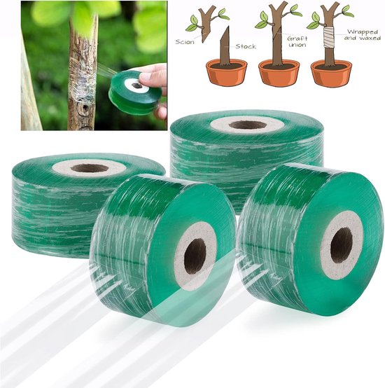 4 stuks transparante enttape, plantenreparatietape, doorzichtige enttape en was, biologisch afbreekbare zelfklevende parafilm enttape, rekbaar voor tuinboombloemen