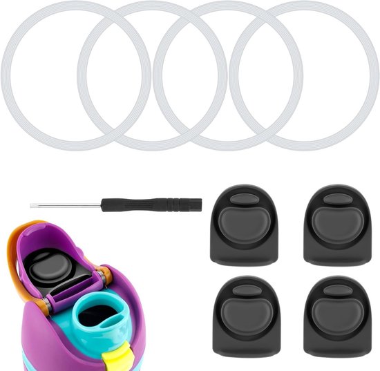 4 Stuks Vervangende Stoppen met 4 Flessen Grommets voor O-Ring Waterflesdeksels - Silicone en Plastic Accessoires voor 19/24/25/32/40oz Flessen van Merkloos