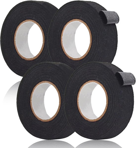 4 stuks zwarte stoffen tape voor kabelboom auto 19 mm x 15 m
