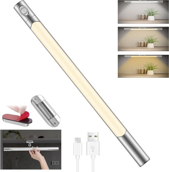 40 cm LED Light with Motion Sensor 3500 mAh - Undermount Light Kitchen - Battery Operated Wireless LED Strip - USB Charging Cabinet Lighting Stair