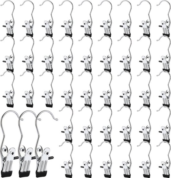 40 stuks washakenset - antislip klemhaken - schoenenophanging - 360 graden draaibaar - roestvrij staal - voor broeken - handdoeken - sjaals - mutsen van Merkloos