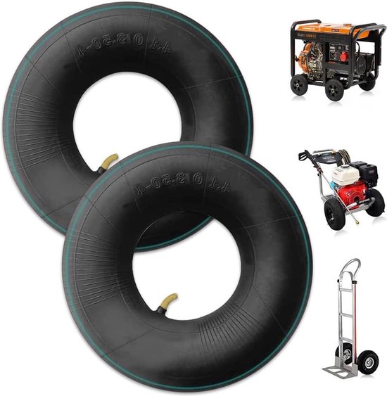 4.10/3.50-4 bandslang voor kruiwagen - ventiel recht - gazontractor - grasmaaiers - dollies - 2 stuks Bolderkar van Merkloos