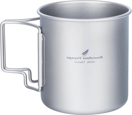 420ml Opvouwbare Handvat Ultralight Titanium Cup Koffie Mok voor Camping - Outdoor Backpacken Cooking Gear van Boundless Voyage