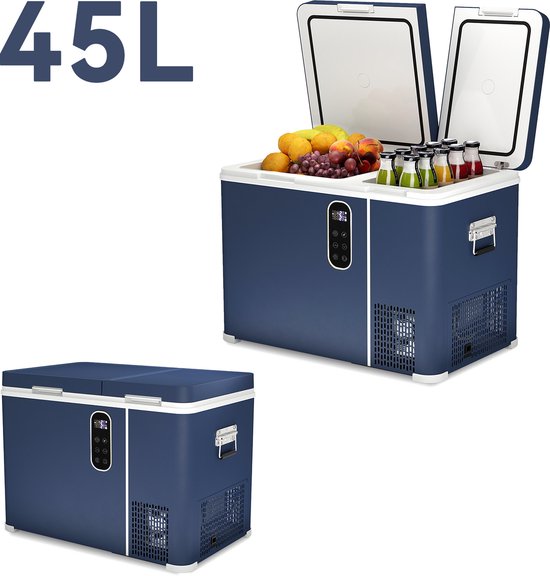 45L - Compressor Koelbox Elektrisch 12V en 220V/230 Volt - Camping Koelkast voor Auto - Coolbox tot -20°C - Dubbele zone - Dubbele temperatuurregeling - Blauw van Merkloos