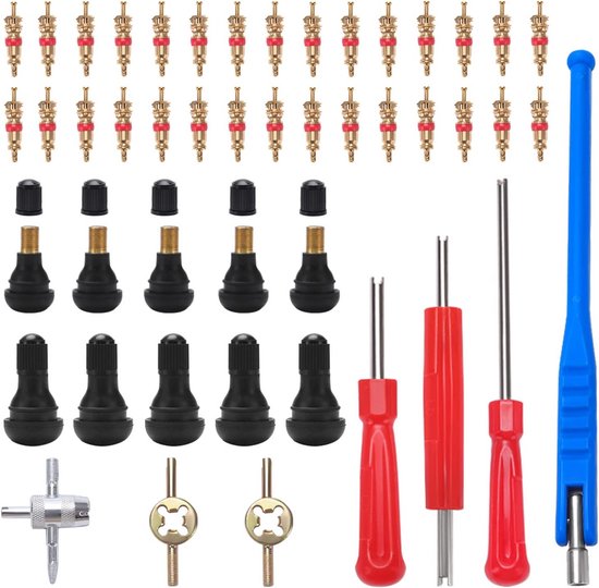 47-Delige Universele Bandenventiel Reparatiekit met Ventieltrekkers en Kernen voor Auto en Vrachtwagen van Merkloos