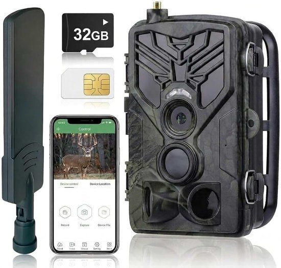 4G fotocamera met app, 120 MP, 4K, jachtcamera met sim voor telefoon, foto's, jachtcamera, nachtjacht, beweging geactiveerd, waterdicht, onzichtbare infrarood fotografiecamera
