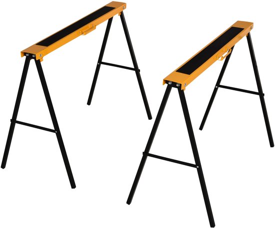 4goodz 2 stuks Zaagbok Staal Schragen 100x49x62-90 cm max 100 kg - Geel Zwart van 4Goodz