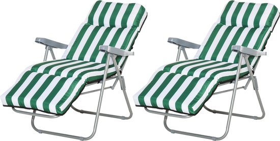4goodz Set 2 stuks Campingstoelen met Kussens - Verstelbaar in 5 Standen - Groen Wit
