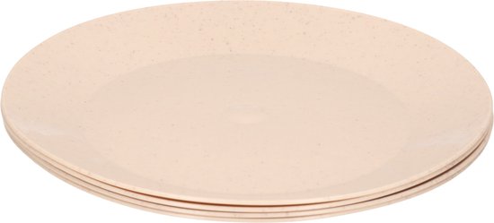 4x ontbijt/diner bordjes van afbreekbaar bio-plastic 26 cm dia in het eco-beige - Campingservies/picknickservies