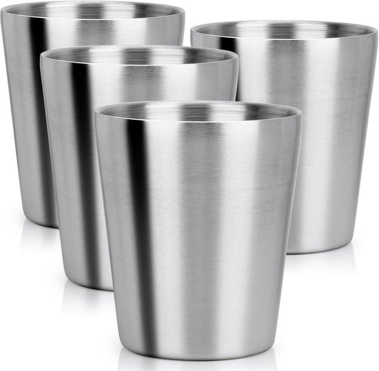 4x RVS Bekers 250 ml - Stapelbare Dubbelwandige Metalen Drinkbekers