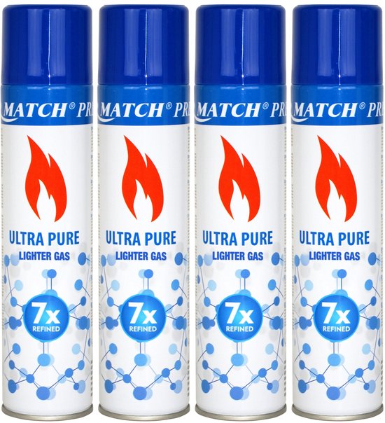4x Silver Match Navulgas 300 ml - Aansteker Gas - Butaangas Navulling - 120 tot 160 Vullingen - Voor Navulbare Gasaanstekers