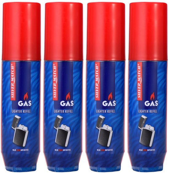 4x Silver Match Navulgas 60 ml - Aansteker Gas - Butaangas Navulling - 24 tot 32 Vullingen - Voor Navulbare Gasaanstekers