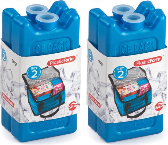 4x stuks 90 grams koelelementen 11 x 5.5 x 2 cm kobalt blauw kunststof met sneeuwvlokken print van HKC-merkproducten