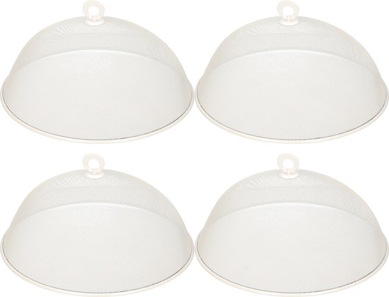 4x stuks metalen vliegenkap/voedselkap wit rond 35 cm - Afdekkappen/vliegenkappen