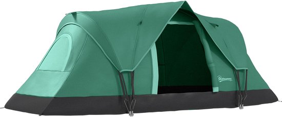 5-6 Persoons Tunneltent Groen-Zwart - 455x230x180 cm Waterdichte Koepeltent met Stevig Frame & 13 Haringen – Geschikt voor Gezinnen, Camping en Reizen van Merkloos