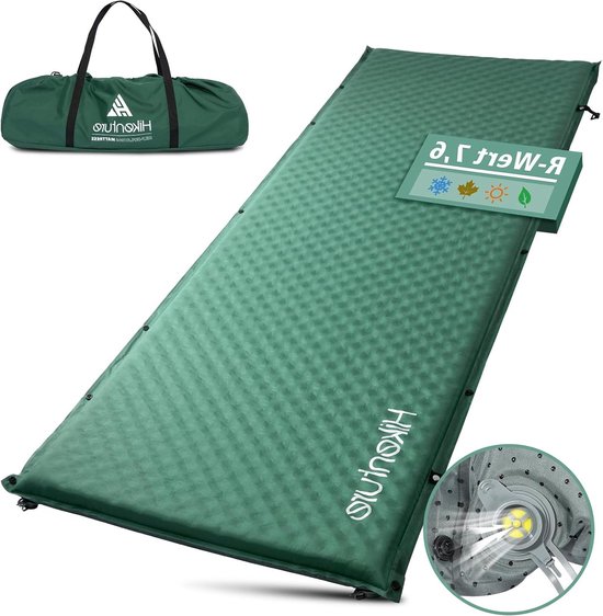 5 cm dik zelfopblazend campingmatras van schuim - comfortabel luchtmatras - kampeer slaapmat voor outdoor activiteiten - donkergroen A4 van Merkloos