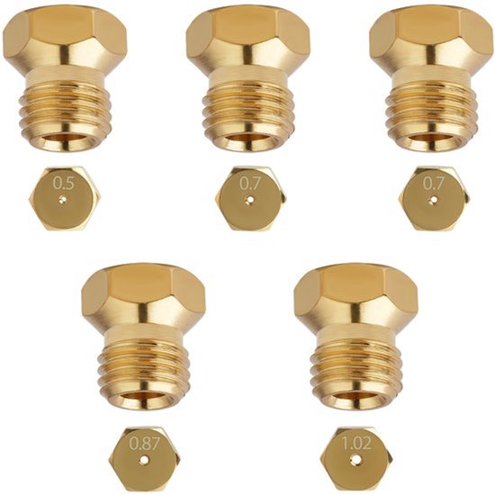 5-delige butaangas nozzles, gasinjector, sproeifles, conversiekit, butaangas en propaan gas nozzles, universele gasfornuis injectoren, propaan gas sproeier van Merkloos