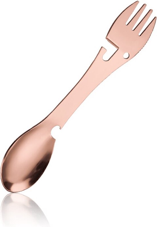 5 in 1 Spork - Lepel, vork, mes, blik en fles opener - camping bestek - rvs spork - rosegold van Parya Home