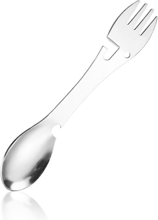 5 in 1 Spork - Lepel, vork, mes, blik en fles opener - camping bestek - rvs spork - zilver van TopHaves