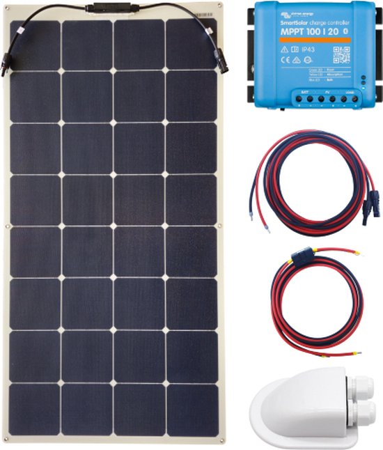 5 Jaar Garantie - Overloopbare flexibele zonnepanelen set 120Wp premium – Victron Energy MPPT Laadregelaar 100/20 Bluetooth – Zonnepaneel Compleet Pakket - Kabel met connector - zonnepaneel camper - zonnepanelen camper - zonnepanelen boot - caravan van Victron Energy