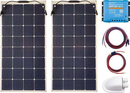 5 Jaar Garantie - Overloopbare flexibele zonnepanelen set 240Wp premium – Victron Energy MPPT Laadregelaar 100/20 Bluetooth – zonnepaneel Compleet Pakket - Kabel met connector - zonnepaneel camper - zonnepanelen camper - zonnepanelen boot - caravan van Victron Energy