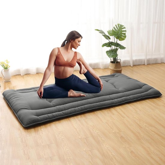 5-laags dik tatami-vloerbed – draagbare oprolbare slaapmat – voor kamperen, camper, studentenhuis, yoga, kinderspel – 203 × 99 × 10 cm – donkergrijs