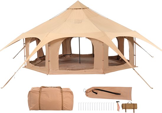 5 M/16.4 Ft Canvas Ronde Tent, 4-Seizoenen Yurt Tent met Kachelaansluiting, Ademende Kampeertent voor 8 Personen, Outdoor Jachtfeest voor Families van Merkloos
