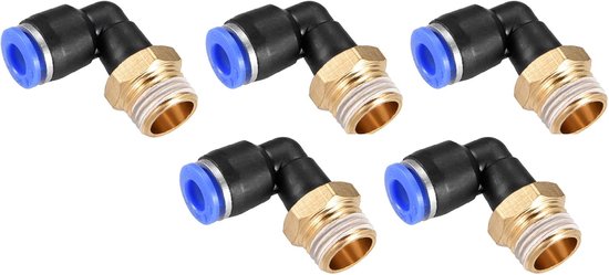 5 Pcs 90 Degree Elbow Push to Connect Air Hose Fittings - Adapter voor Transporteren van Lucht - Luchtcompressor Toepassing in de Industrie (15/64" Tube OD x 1/4"G Thread - ZwartBlauw) van Merkloos