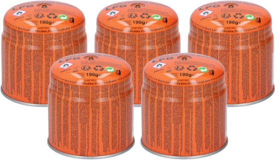 5 Stuks Butaan & Propaan Gas – 190 g Per Gasbus – Universeel Campinggas voor Kooktoestellen, Branders en Verwarmers van Eno