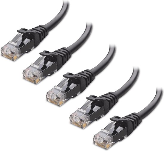 5-Stuks Cat6 Ethernet-kabel 0,3 Meter - Zwart van Obelink