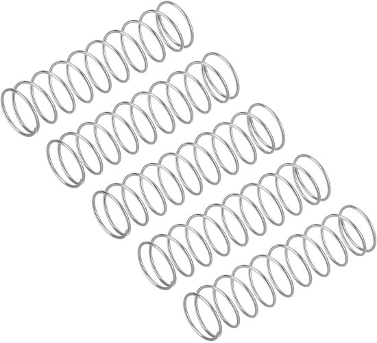 5 stuks drukveren, 0,6 x 10 x 40 mm, drukveren, veren, trekveren, veerveer, spiraalveren, springveer, stalen veer, 304 roestvrij staal, zilver