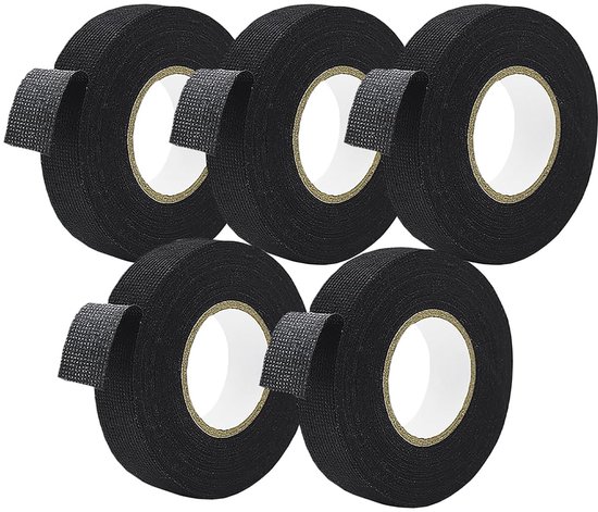 5 stuks plakband Zwart 15 m x 19 mm kabelboom plakband voor auto motorfiets kabelboom viltband reparatie, kabelboomband Zelfklevend hittebestendig