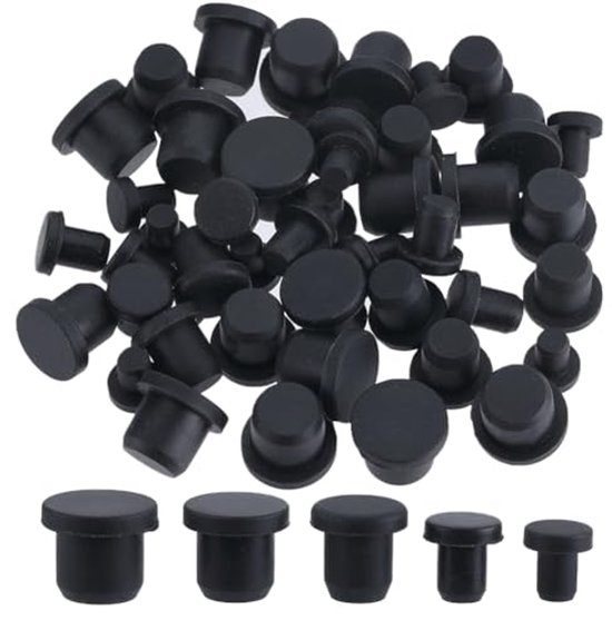 50 Stuks Silicone Rubber Stopper 5 Maten Zwart Rond Waterdicht voor Flessen en Buizen van Merkloos