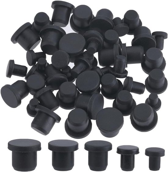 50 Stuks Silicone Rubber Stopper 5 Maten Zwart Rond Waterdicht voor Flessen en Buizen van Merkloos