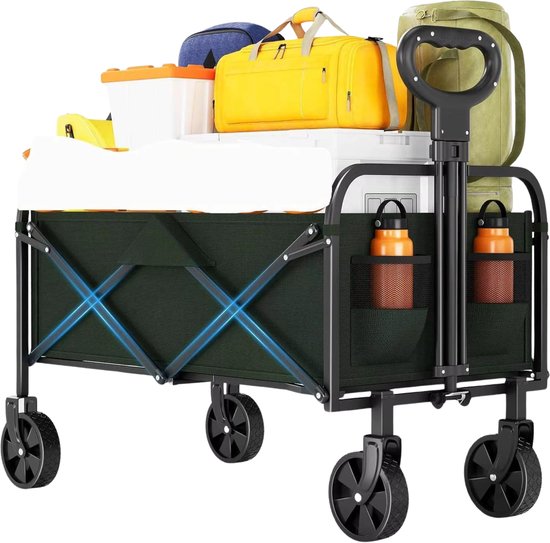 50L Tuinwagen - Voor Camping, Strand & Outdoor - Lichtgewicht Draagbare Trolley - Opvouwbare Utility Cart - groen van Merkloos