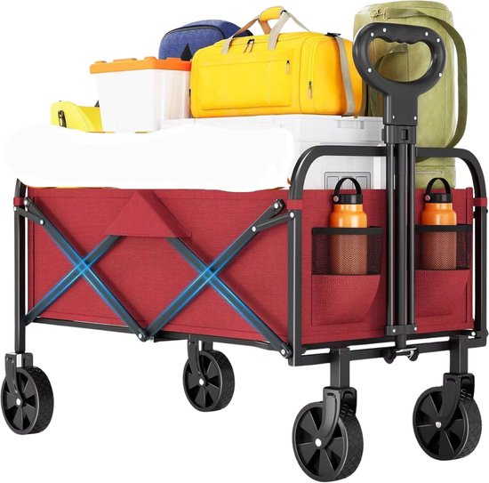 50L Tuinwagen - Voor Camping, Strand & Outdoor - Lichtgewicht Draagbare Trolley - Opvouwbare Utility Cart - Rood van Merkloos